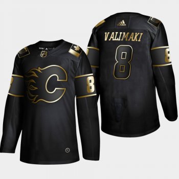 Men's Calgary Flames Juuso Valimaki #8 Black NHL Golden Edition Authentic Player Jersey