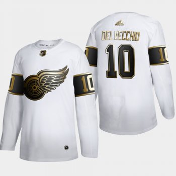 Men's Detroit Red Wings Alex Delvecchio #10 NHL Golden Edition White Retired Authentic Jersey