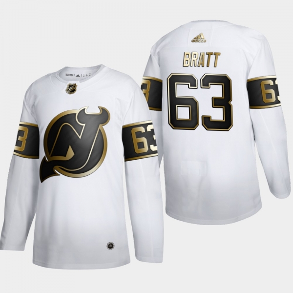 Men's New Jersey Devils Jesper Bratt #63 NHL Golden Edition White Authentic Jersey