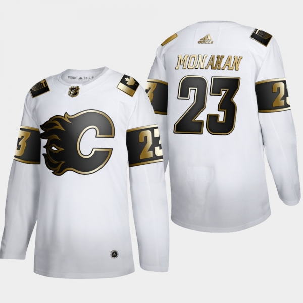 Men's Calgary Flames Sean Monahan #23 NHL Golden Edition White Authentic Jersey