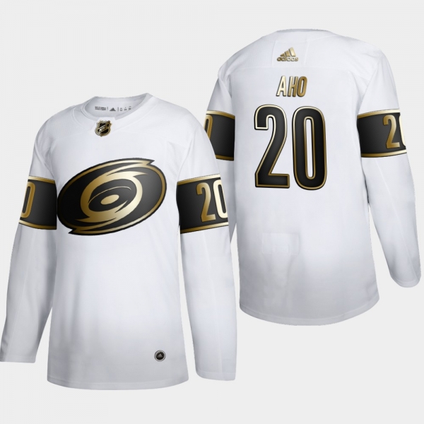 Men's Carolina Hurricanes Sebastian Aho #20 NHL Golden Edition White Authentic Jersey