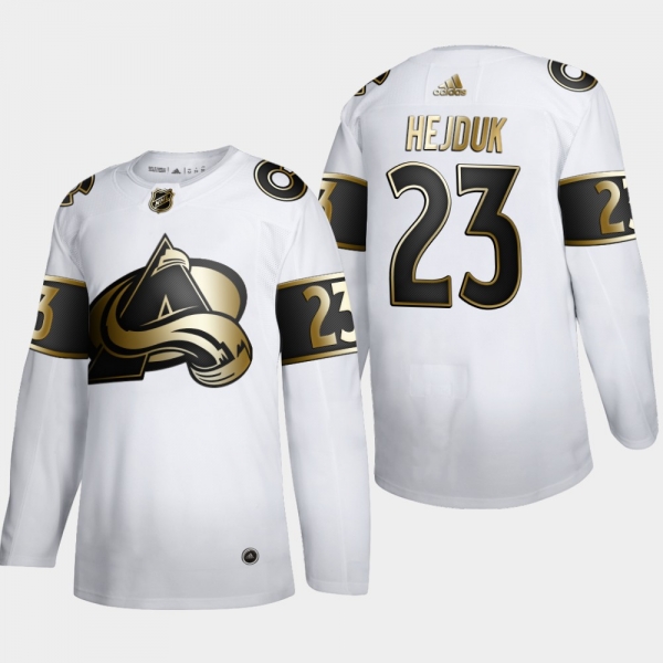 Men's Colorado Avalanche Milan Hejduk #23 NHL Golden Edition White Retired Authentic Jersey