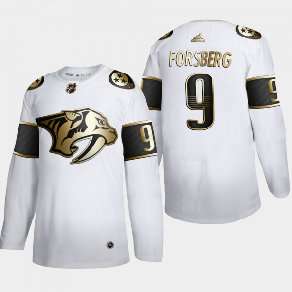 Men's JerseyMen's Nashville Predators Filip Forsberg #9 NHL Golden Edition White Authentic Jersey