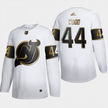 Men's New Jersey Devils Miles Wood #44 NHL Golden Edition White Authentic Jersey