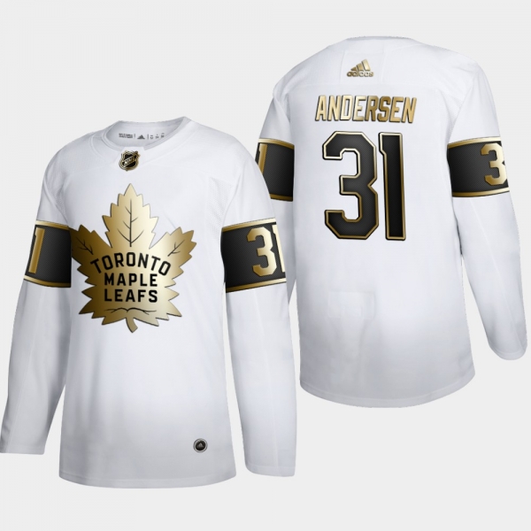 Men's Toronto Maple Leafs Frederik Andersen #31 NHL Golden Edition White Authentic Jersey