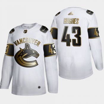 Men's Vancouver Canucks Quinn Hughes #43 NHL Golden Edition White Authentic Jersey