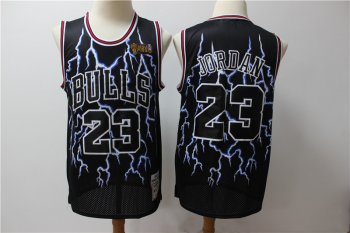 Bulls 23 Michael Jordan Black Hardwood Classics Lightning Limited Edition Jersey