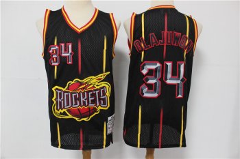 Rockets 34 Hakeem Olajuwon Black Hardwood Classics Jersey