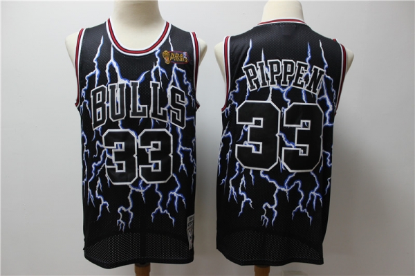 Bulls 33 Scottie Pippen Black Hardwood Classics Lightning Limited Edition Jersey