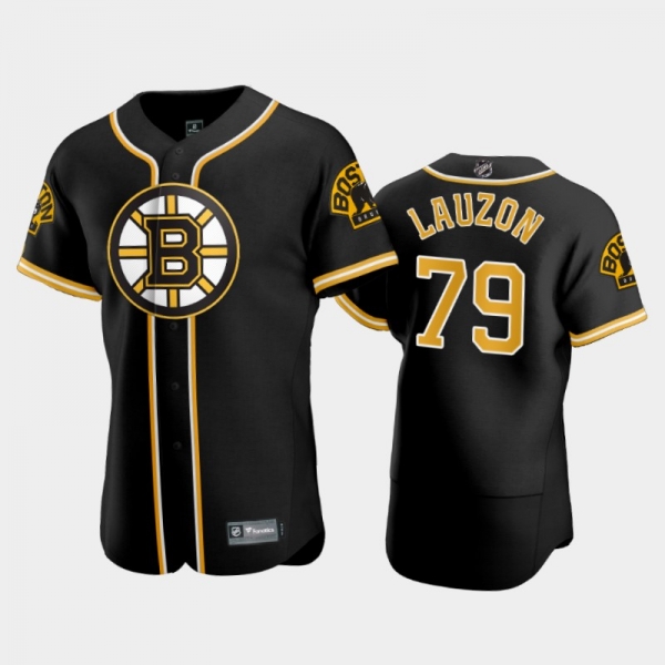 Men's Jeremy Lauzon #79 Bruins 2020 NHL X MLB Crossover Black Jersey