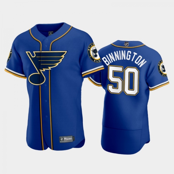 Men's Blues Jordan Binnington #50 2020 NHL X MLB Crossover Royal Jersey