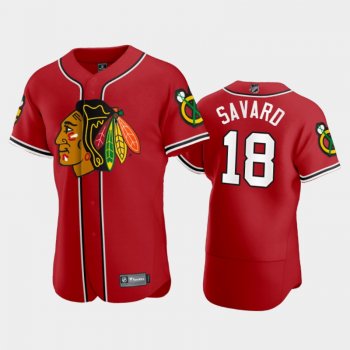 Men's Blackhawks Denis Savard #18 2020 NHL X MLB Crossover Red Jersey