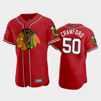 Men's Blackhawks Corey Crawford #50 2020 NHL X MLB Crossover Red Jersey