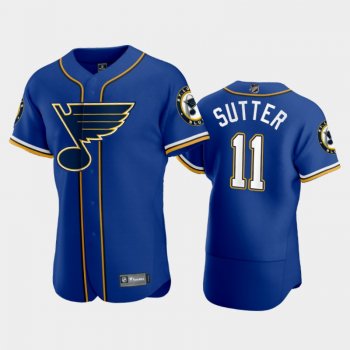 Men's Blues Brian Sutter #11 2020 NHL X MLB Crossover Royal Jersey