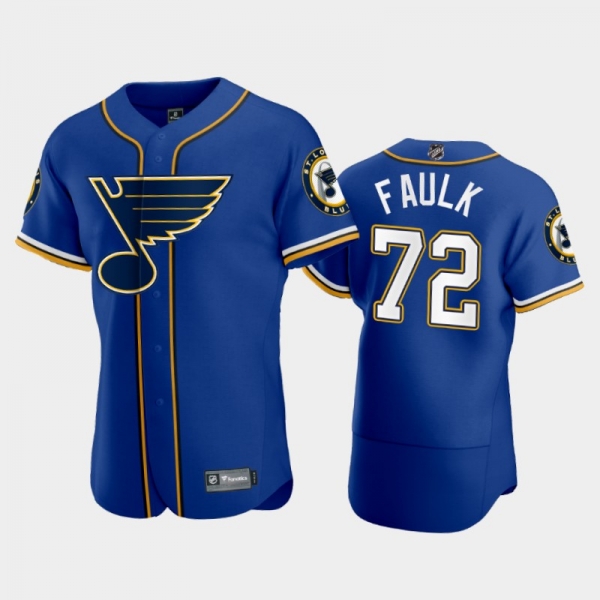 Men's Blues Justin Faulk #72 2020 NHL X MLB Crossover Royal Jersey