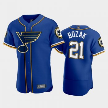 Men's Blues Tyler Bozak #21 2020 NHL X MLB Crossover Royal Jersey