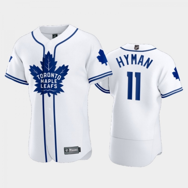 Men's Maple Leafs Zach Hyman #11 2020 NHL X MLB Crossover White Jersey