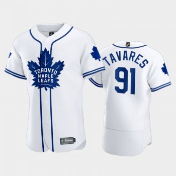 Men's Maple Leafs John Tavares #91 2020 NHL X MLB Crossover White Jersey