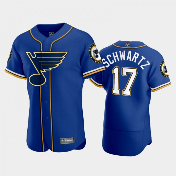 Men's Blues Jaden Schwartz #17 2020 NHL X MLB Crossover Royal Jersey