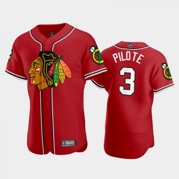 Men's Blackhawks Pierre Pilote #3 2020 NHL X MLB Crossover Red Jersey