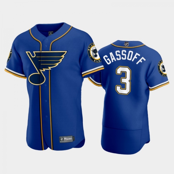 Men's Blues Bob Gassoff #3 2020 NHL X MLB Crossover Royal Jersey