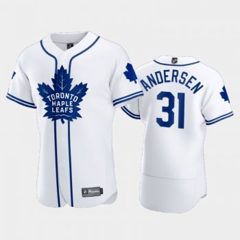 Men's Maple Leafs Frederik Andersen #31 2020 NHL X MLB Crossover White Jersey