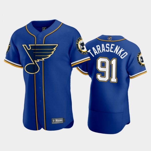 Men's Blues Vladimir Tarasenko #91 2020 NHL X MLB Crossover Royal Jersey