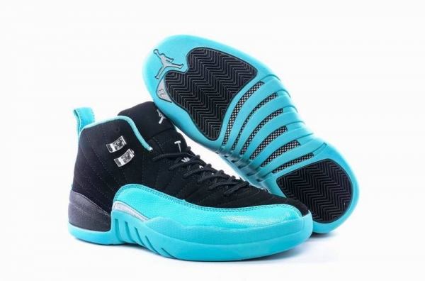 Running weapon Cheap Air Jordan 12 Shoes Retro Women Black/Acid Blue-ID820