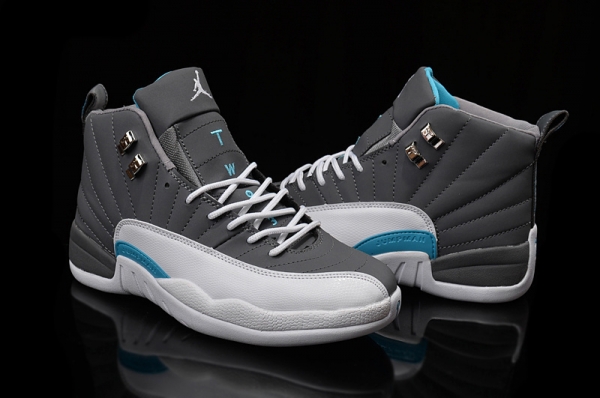 Running weapon Cheap Air Jordan 12 Shoes Retro Dark Grey/White/Blue-ID252