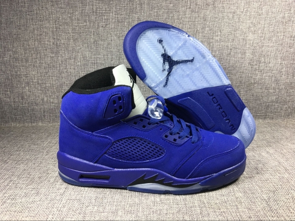 Men's 2017 Air Jordan 5 Blue Suede "Flight Suit" Game Royal/Black Shoes-ID458