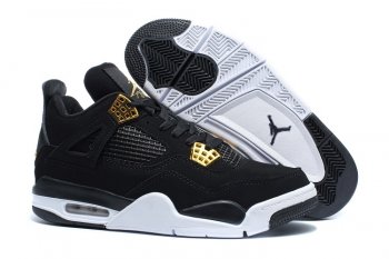 Men's Air Jordan 4 Black White Gold Shoes-ID401