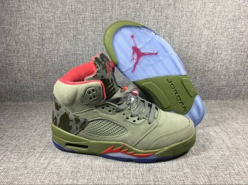 Men's 2017 Air Jordan 5 "Camo" Olive-Grey/Fire Red Shoes-ID457