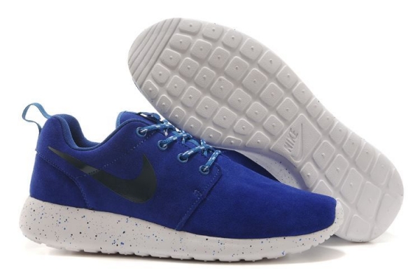 Running weapon Cheapest Roshe Run Men's Shoes Suede Splash-ink Blue/White-ID2211