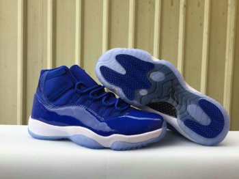 Men's 2018 Air Jordan 11 Royal Blue/White With Black Logo Shoes-ID149