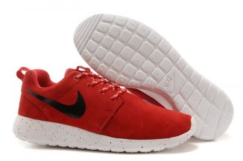 Running weapon Cheapest Roshe Run Men's Shoes Suede Splash-ink Red/White-ID2212