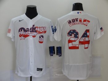 Dodgers 8 & 24 Kobe Bryant White USA Flag Fashion Nike Flexbase Jersey