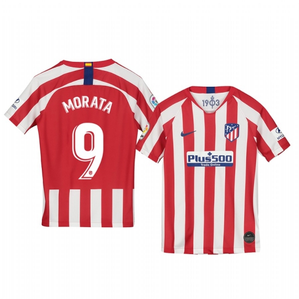 Youth Alvaro Morata Atletico de Madrid 19-20 Home Red White Official Short Sleeve Jersey