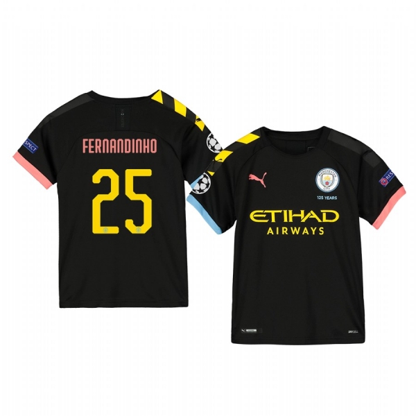 Youth Fernandinho Manchester City 2020 UEFA Champion League Away Black Short Sleeve Jersey