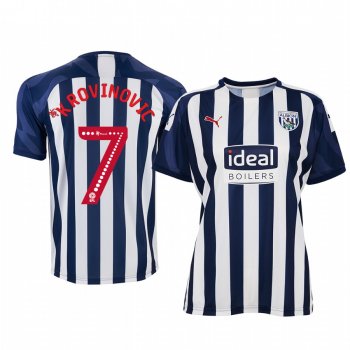 Women's West Bromwich Albion Filip Krovinovic White Blue Home Short Sleeve Jersey 19-20