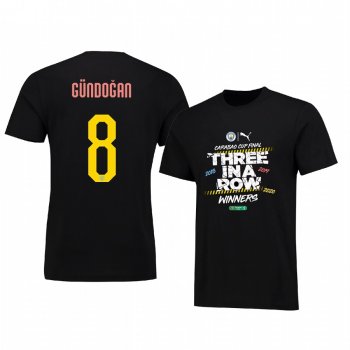 Ilkay Gundogan Manchester City Carabao Cup Final Black Three In A Row Winners T-shirt