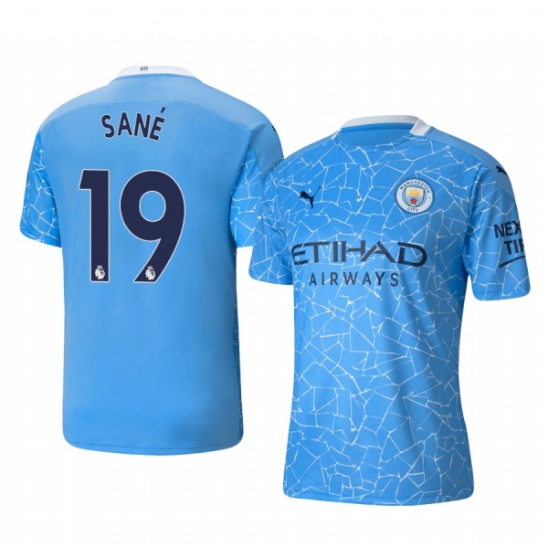 Leroy Sané Manchester City 2020-21 Home Replica Short Sleeve Blue Jersey