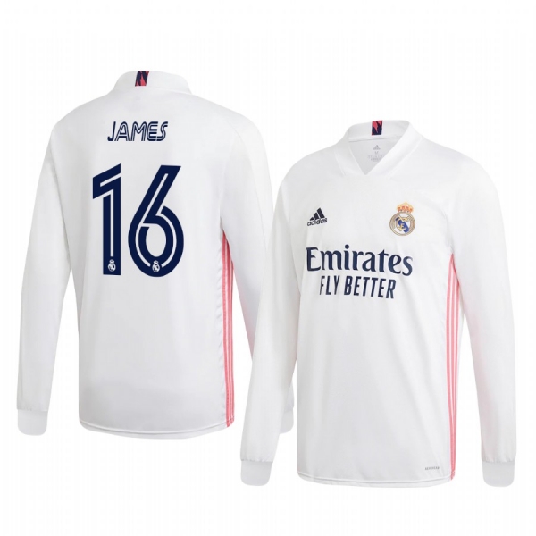 James Rodríguez Real Madrid 2020-21 Home Men's White Long Sleeve Jersey