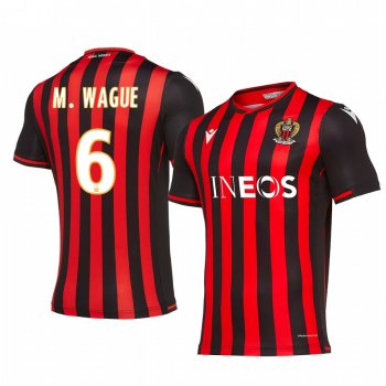 OGC Nice Moussa Wague Men's Red Black Home Short Sleeve Jersey 19-20