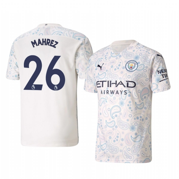 Riyad Mahrez Manchester City 2020-21 Third Men's White Short Sleeve Jersey