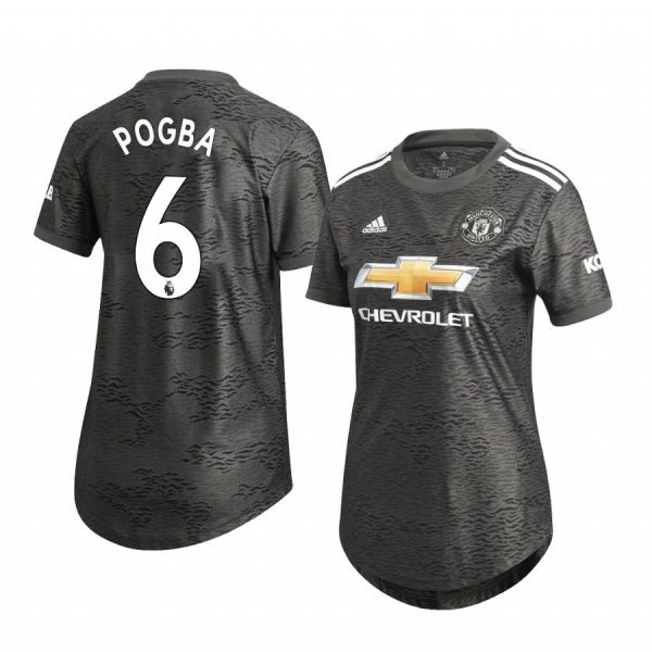 Women's Paul Pogba Manchester United 2020-21 Away Black Short Sleeve Jersey