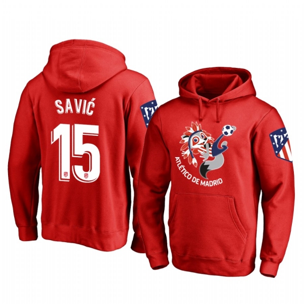 Stefan Savic Atletico de Madrid Red Team Logo Pullover Hoodie