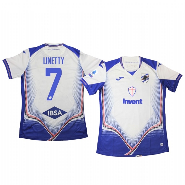 Karol Linetty Sampdoria 19-20 Away Men's White Short Sleeve Jersey