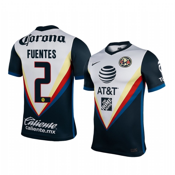 Club America Luis Fuentes Men's White Navy Away Short Sleeve Jersey 2020-21