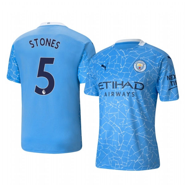 John Stones Manchester City 2020-21 Home Replica Short Sleeve Blue Jersey