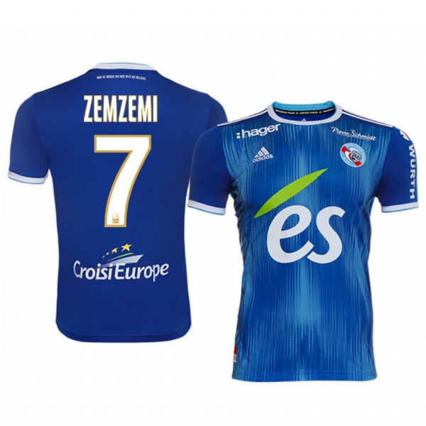 Moataz Zemzemi Strasbourg 19-20 Blue Home Replica Jersey Men's